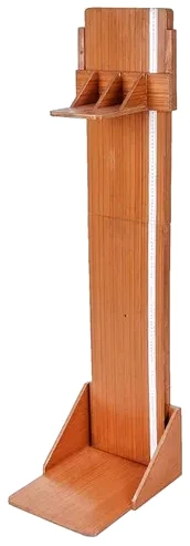 A solid-wood height board with a sliding headpiece and a printed ruler.